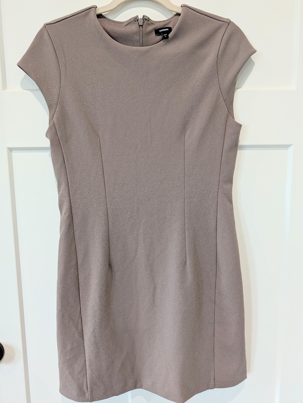 Express Taupe Structured Cap Sleeve Mini Sheath Dress